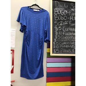 Vivica A fox size medium blue ruched studded dress asymmetrical new HSN